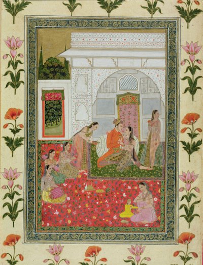 Paar mit weiblichen Begleitern und Musikern, aus dem kleinen Clive-Album von Mughal School